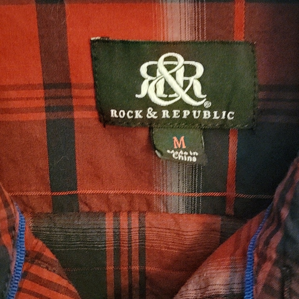 Rock and Republic young men's, medium, red and black plaid shirt. - Picture 3 of 6